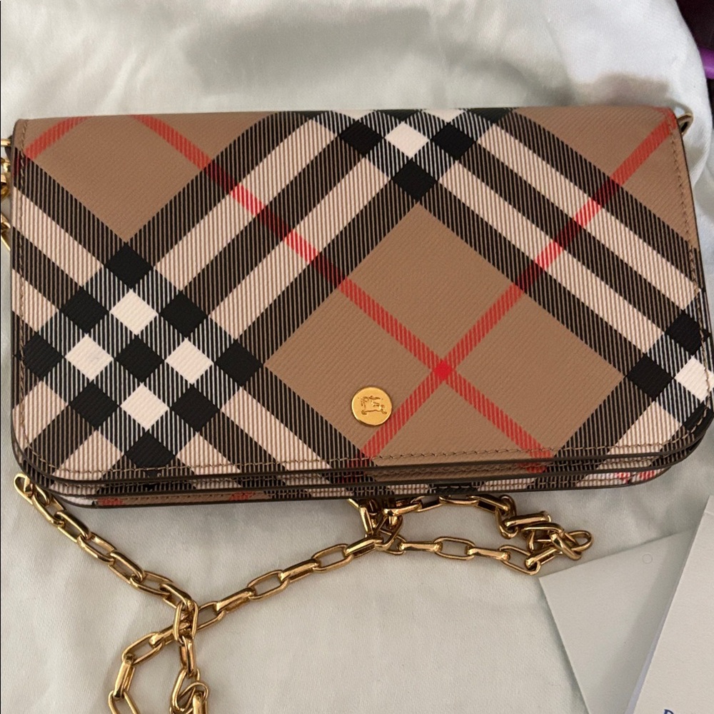 Burberry Beige and Red Checkered Clutch